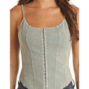 Rock & Roll Denim Women’s Corset Crop Top Green S Western Festival Concert Y2K